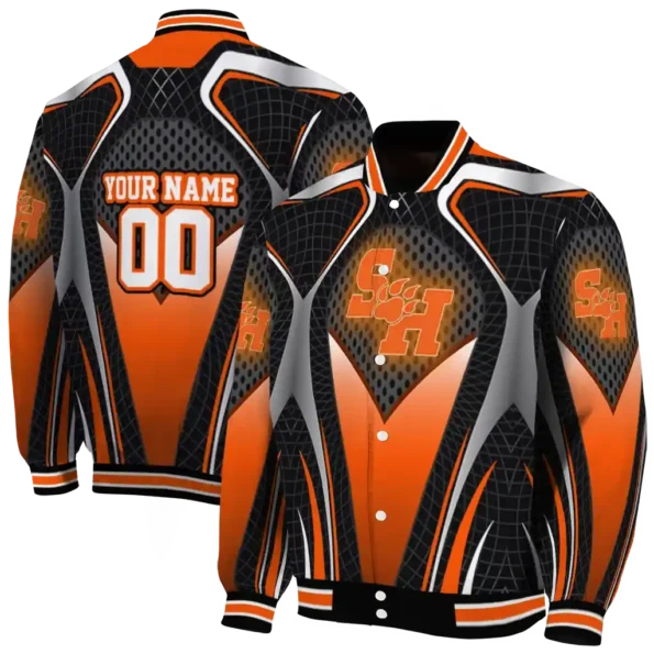 custom sam houston bearkats mesh chest white black varsity jacket fashion forward.webp