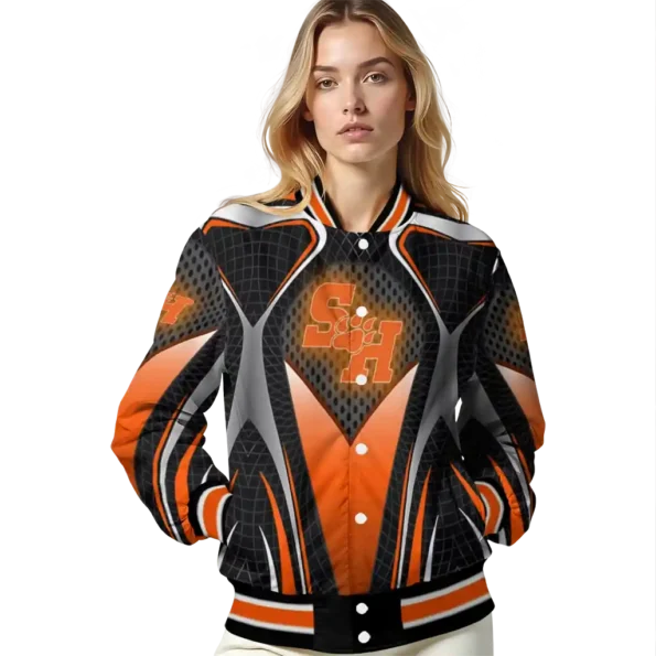 custom sam houston bearkats mesh chest white black varsity jacket latest model.webp