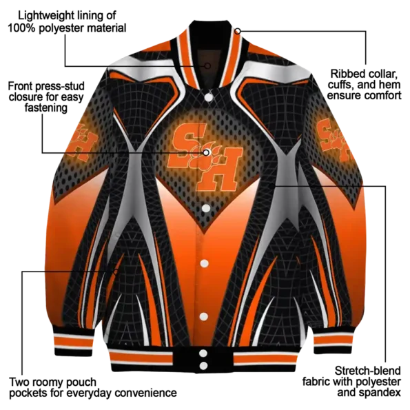 custom sam houston bearkats mesh chest white black varsity jacket new arrival.webp