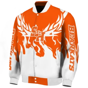 custom sam houston bearkats winged blaze orange white varsity jacket best selling.webp