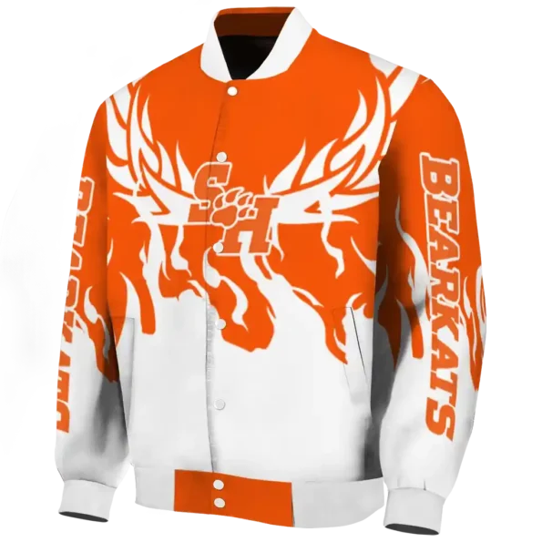 custom sam houston bearkats winged blaze orange white varsity jacket best selling.webp