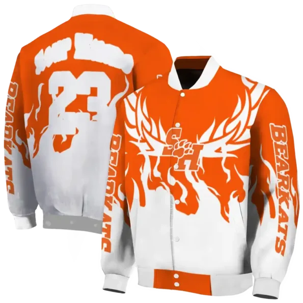 custom sam houston bearkats winged blaze orange white varsity jacket fashion forward.webp