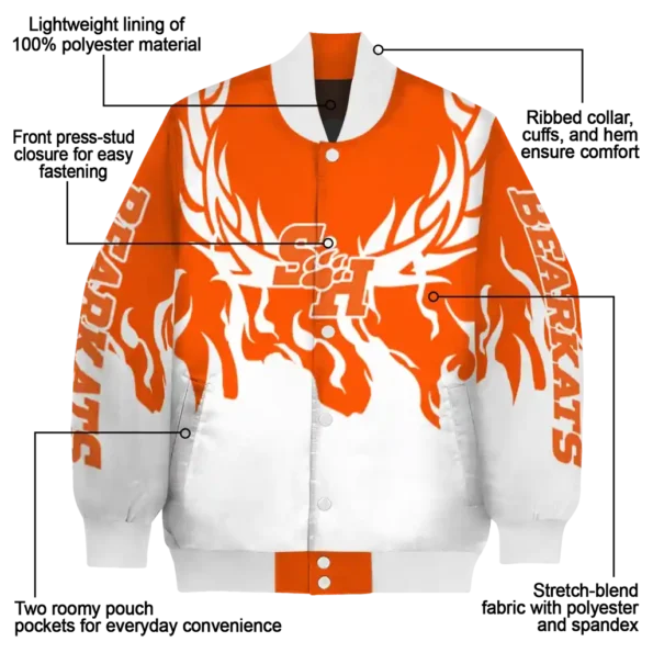 custom sam houston bearkats winged blaze orange white varsity jacket new arrival.webp