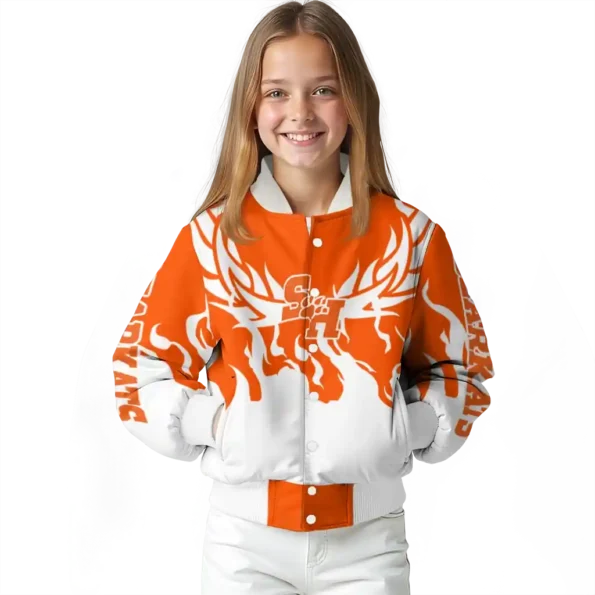 custom sam houston bearkats winged blaze orange white varsity jacket top rated.webp