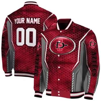 custom san diego state aztecs power plate red varsity jacket fashion forward.webp