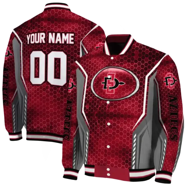 custom san diego state aztecs power plate red varsity jacket fashion forward.webp