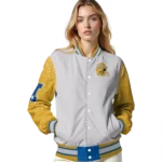 custom san jose state spartans speckled arms blue gray varsity jacket best selling.webp