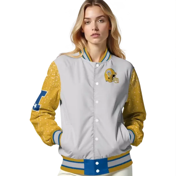 custom san jose state spartans speckled arms blue gray varsity jacket latest model.webp