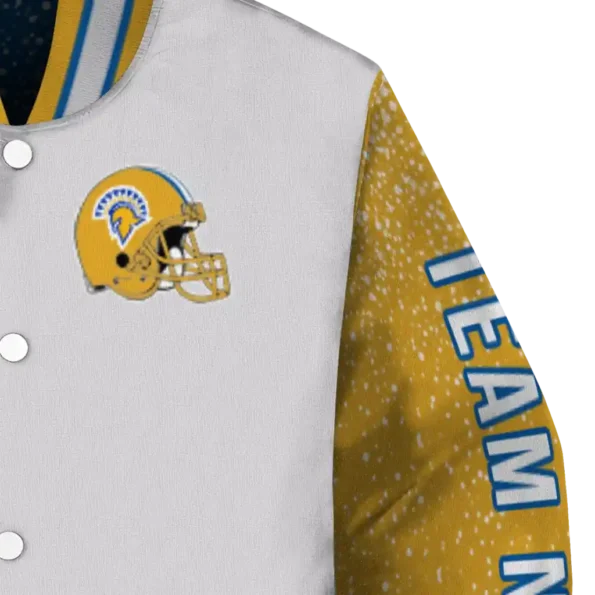 custom san jose state spartans speckled arms blue gray varsity jacket premium grade.webp