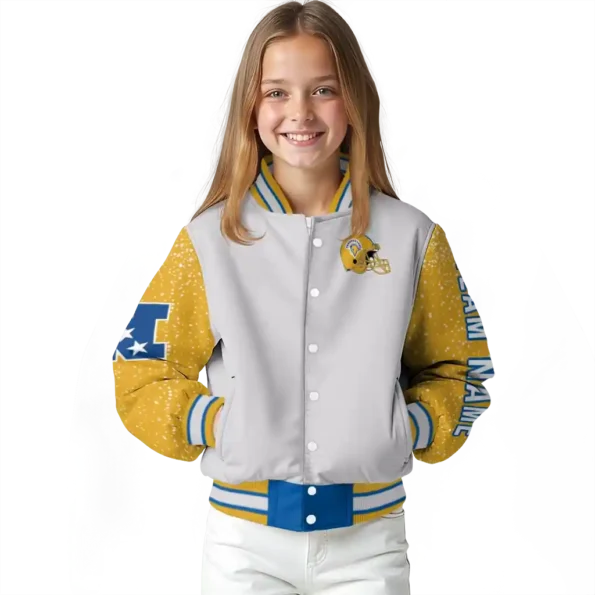 custom san jose state spartans speckled arms blue gray varsity jacket top rated.webp