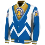 custom san jose state spartans v stripes blue white varsity jacket best selling.webp