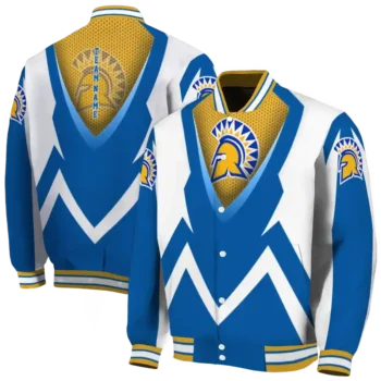 custom san jose state spartans v stripes blue white varsity jacket fashion forward.webp