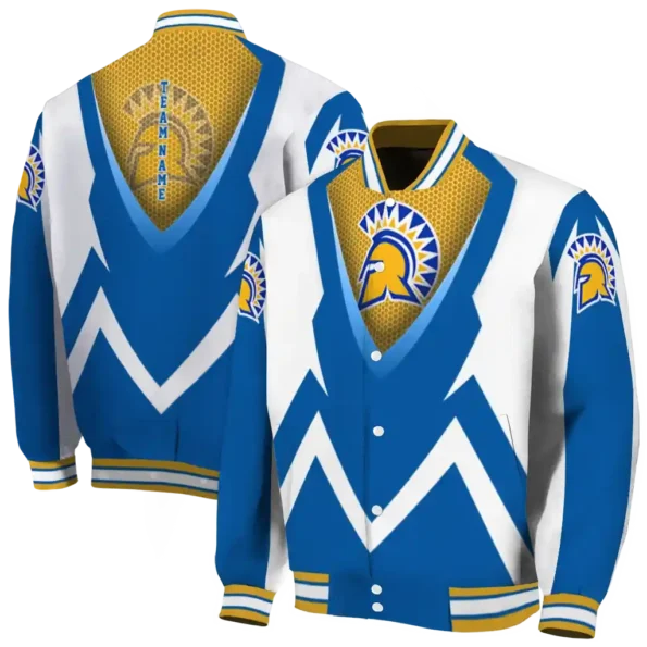 custom san jose state spartans v stripes blue white varsity jacket fashion forward.webp