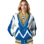custom san jose state spartans v stripes blue white varsity jacket best selling.webp