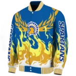 custom san jose state spartans winged blaze blue white varsity jacket best selling.webp