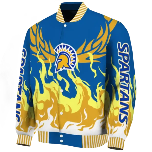 custom san jose state spartans winged blaze blue white varsity jacket best selling.webp