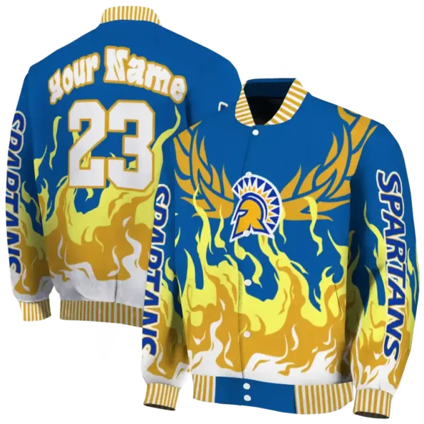 custom san jose state spartans winged blaze blue white varsity jacket fashion forward.webp