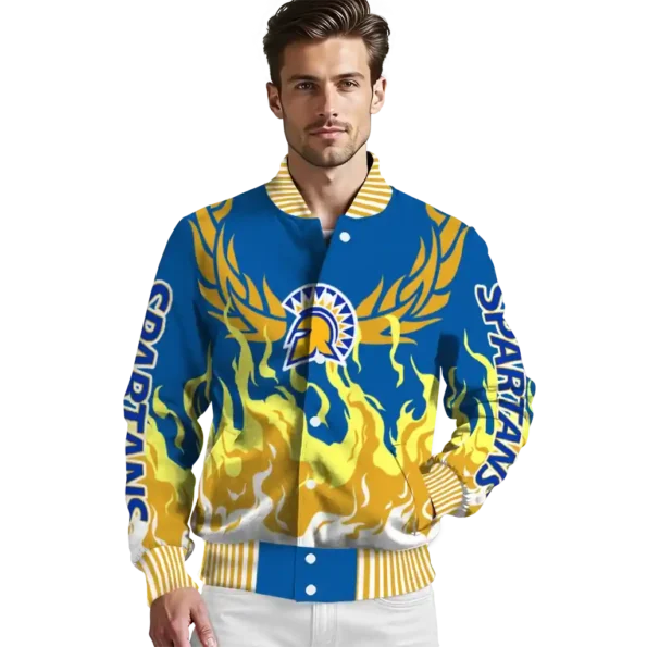 custom san jose state spartans winged blaze blue white varsity jacket high quality.webp