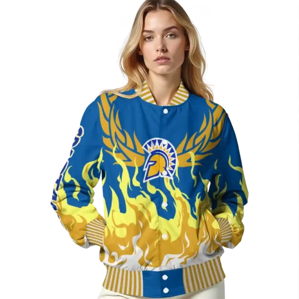custom san jose state spartans winged blaze blue white varsity jacket latest model.webp
