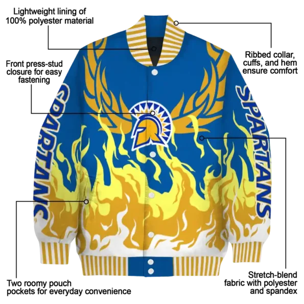 custom san jose state spartans winged blaze blue white varsity jacket new arrival.webp