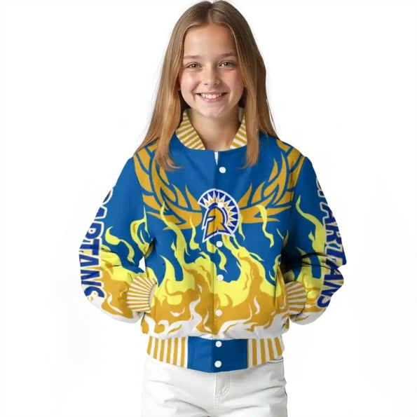 custom san jose state spartans winged blaze blue white varsity jacket top rated.webp