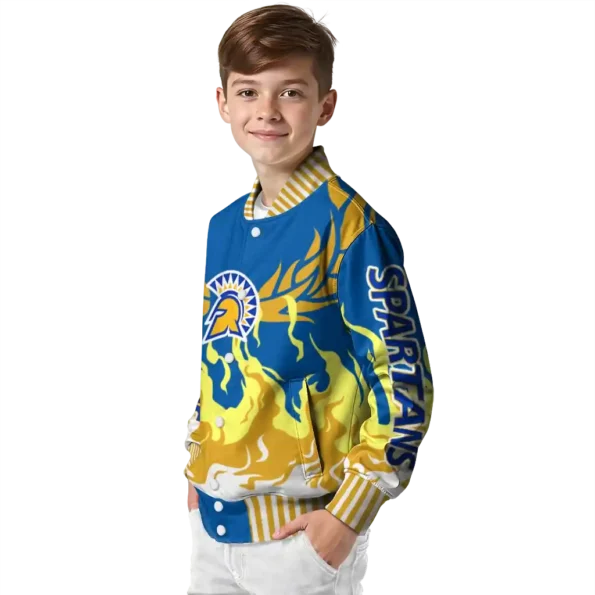 custom san jose state spartans winged blaze blue white varsity jacket trendy.webp