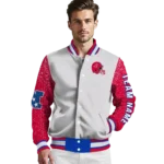 custom smu mustangs speckled arms blue gray varsity jacket best selling.webp