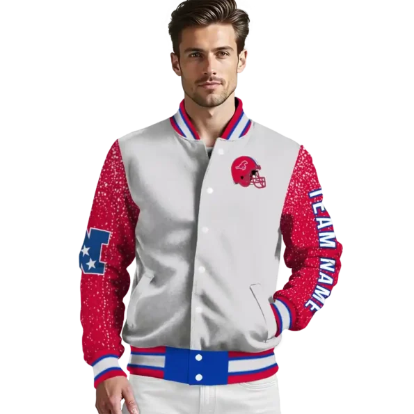 custom smu mustangs speckled arms blue gray varsity jacket high quality.webp