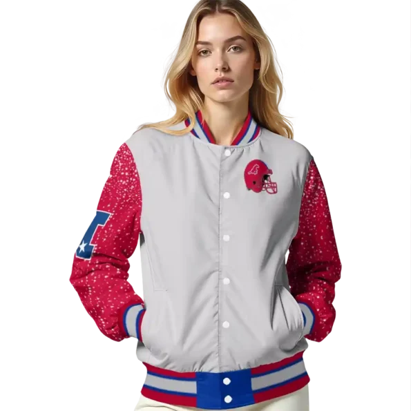 custom smu mustangs speckled arms blue gray varsity jacket latest model.webp