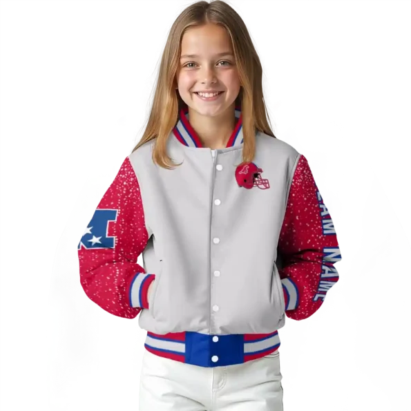 custom smu mustangs speckled arms blue gray varsity jacket top rated.webp