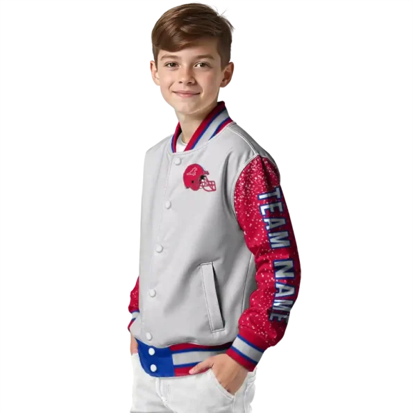 custom smu mustangs speckled arms blue gray varsity jacket trendy.webp