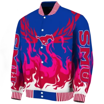 custom smu mustangs winged blaze blue white varsity jacket best selling.webp