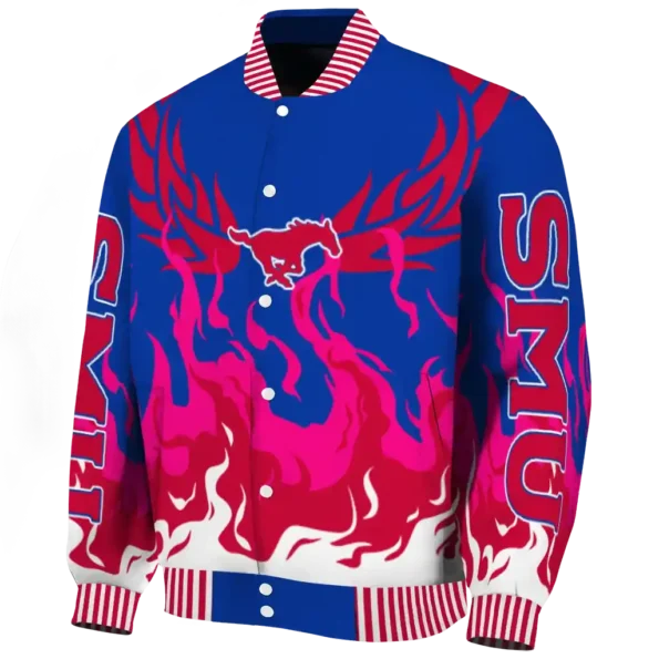 custom smu mustangs winged blaze blue white varsity jacket best selling.webp