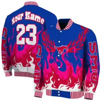custom smu mustangs winged blaze blue white varsity jacket fashion forward.webp