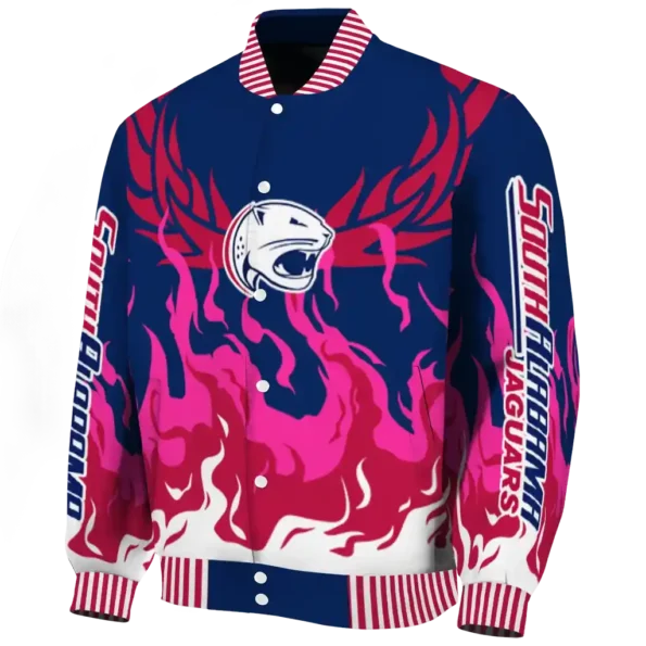 custom south alabama jaguars winged blaze blue white varsity jacket best selling.webp