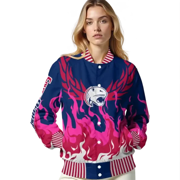 custom south alabama jaguars winged blaze blue white varsity jacket latest model.webp