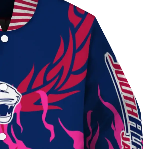 custom south alabama jaguars winged blaze blue white varsity jacket premium grade.webp