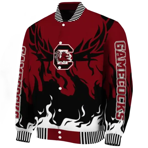 custom south carolina gamecocks winged blaze garnet white varsity jacket best selling.webp