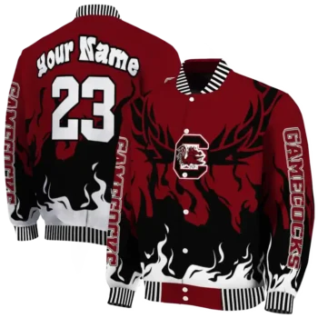 custom south carolina gamecocks winged blaze garnet white varsity jacket fashion forward.webp