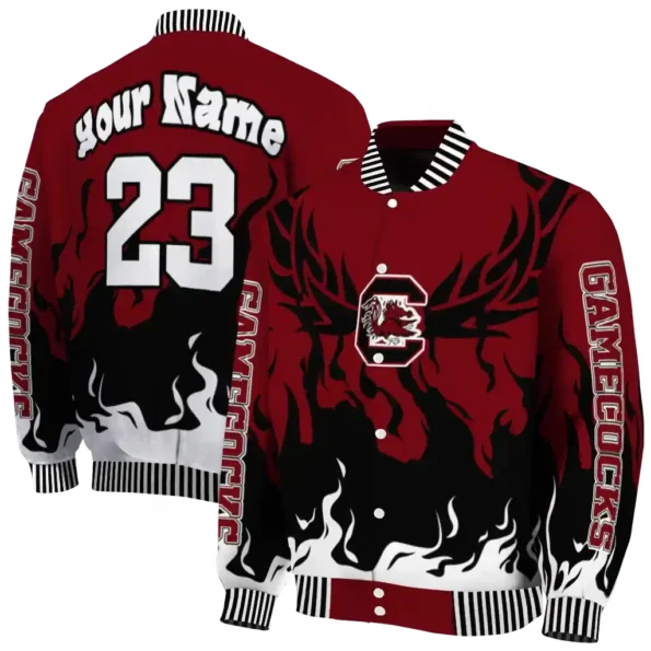 custom south carolina gamecocks winged blaze garnet white varsity jacket fashion forward.webp