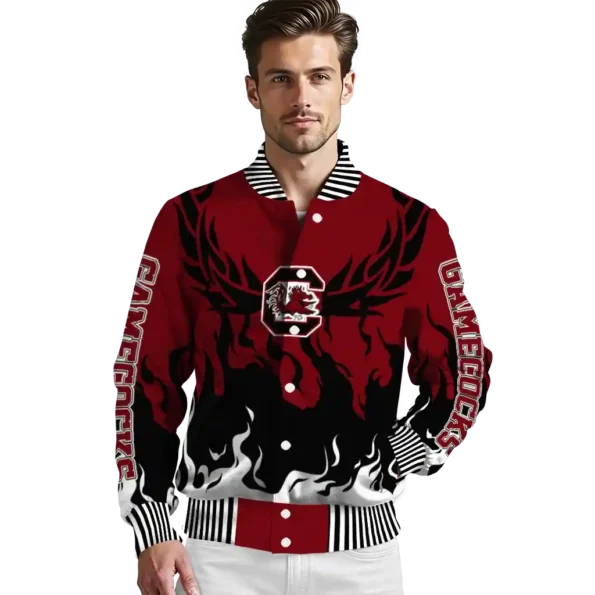 custom south carolina gamecocks winged blaze garnet white varsity jacket high quality.webp