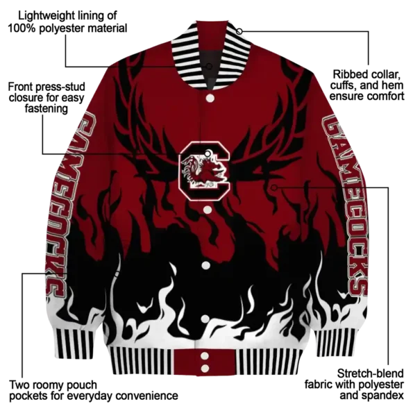 custom south carolina gamecocks winged blaze garnet white varsity jacket new arrival.webp