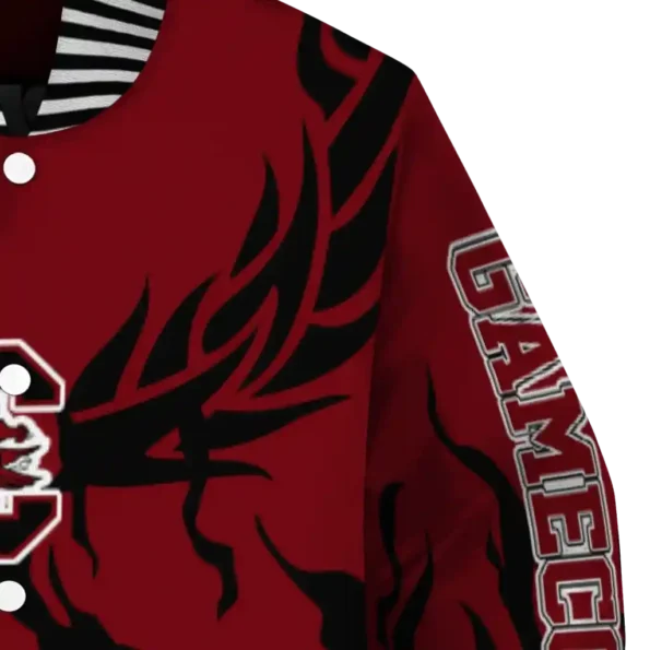 custom south carolina gamecocks winged blaze garnet white varsity jacket premium grade.webp