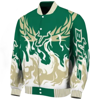 custom south florida bulls winged blaze green white varsity jacket best selling.webp