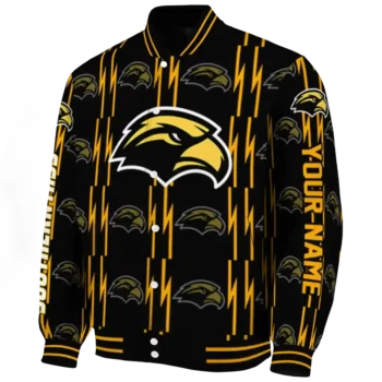 custom southern miss golden eagles bolt stripe black varsity jacket best selling.webp