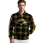 custom southern miss golden eagles bolt stripe black varsity jacket best selling.webp