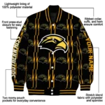 custom southern miss golden eagles bolt stripe black varsity jacket best selling.webp