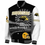custom southern miss golden eagles ferris arena black white varsity jacket best selling.webp