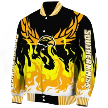 custom southern miss golden eagles winged blaze black white varsity jacket best selling.webp