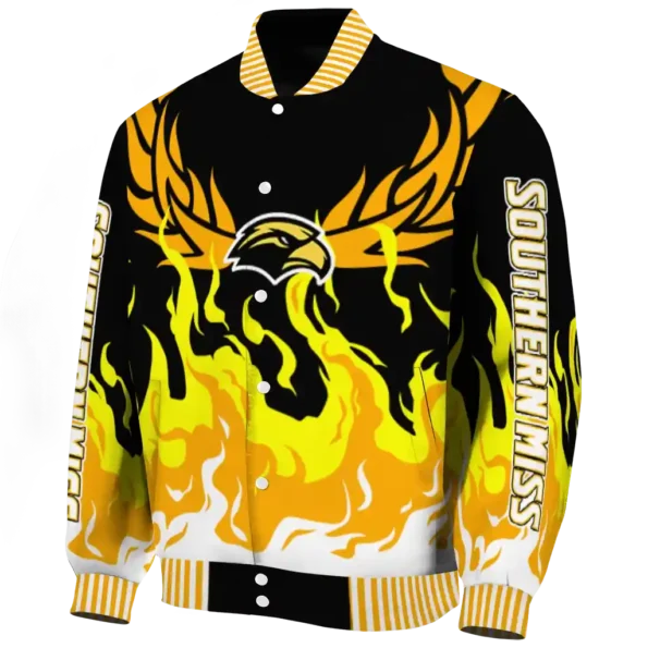 custom southern miss golden eagles winged blaze black white varsity jacket best selling.webp